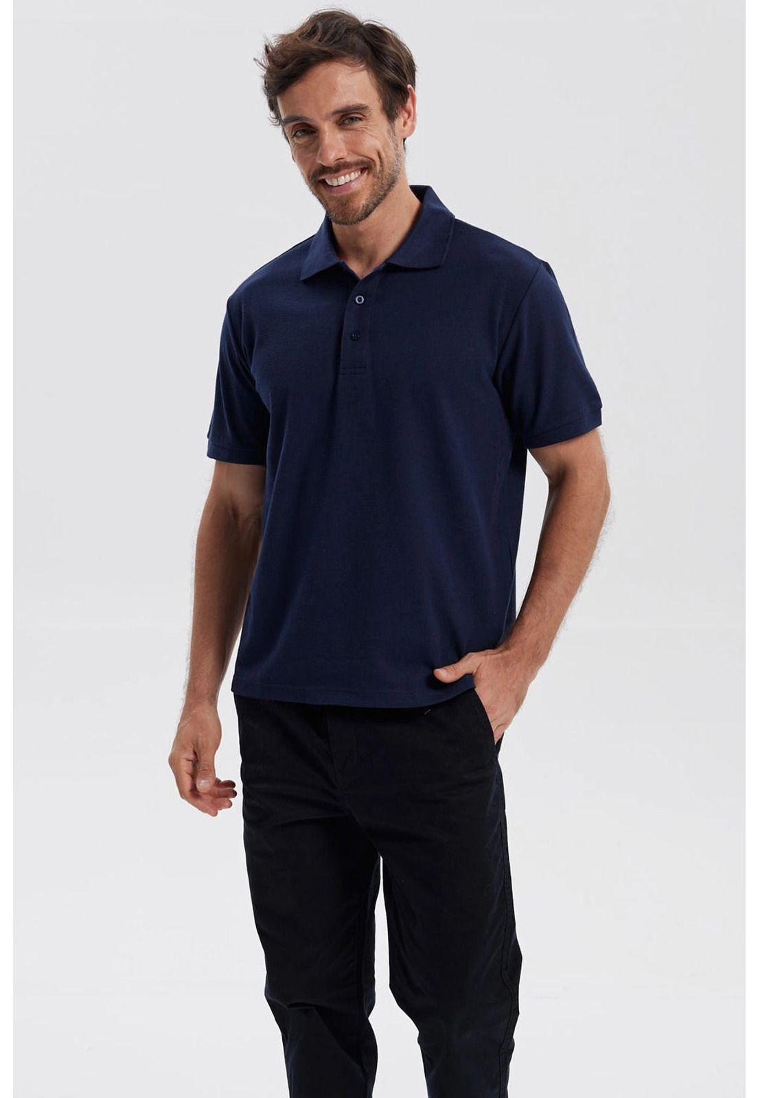 Polera Hombre Piqué Básica Lisa Azul Marino - ll-1