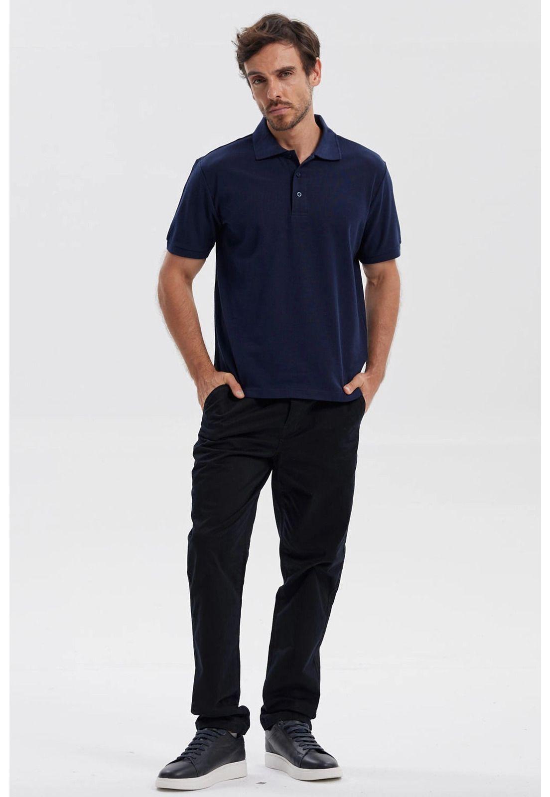 Polera Hombre Piqué Básica Lisa Azul Marino - ll-3