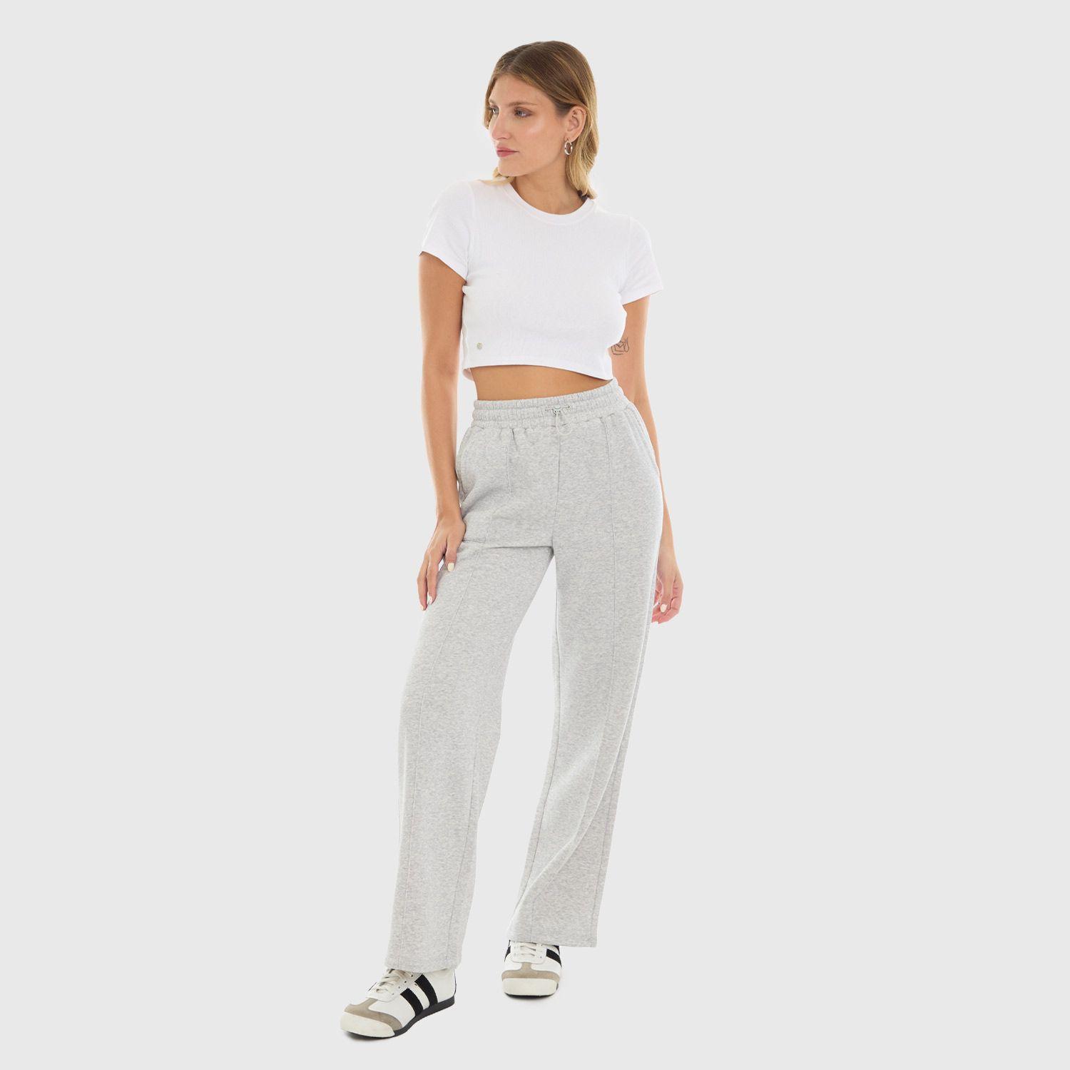 Pantalón Buzo Mujer Wide Leg Gris Melange Fashion's Park-3