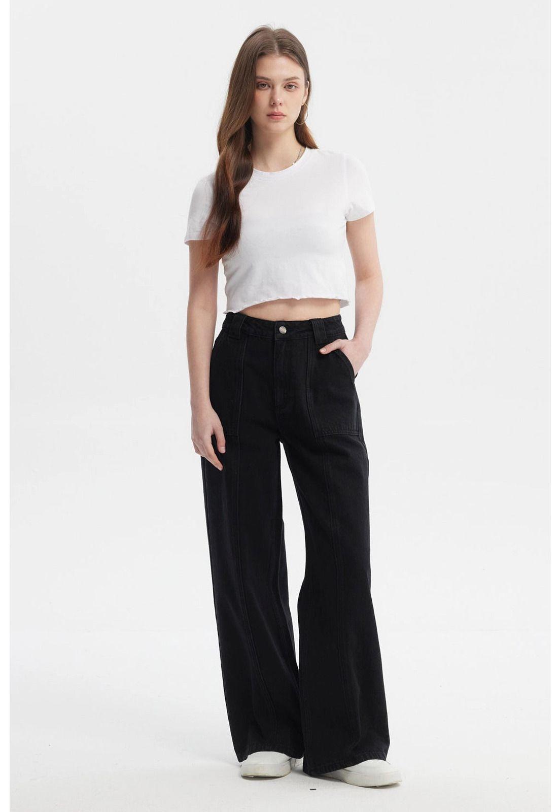 Jeans Mujer Wide Leg Negro - ll-3
