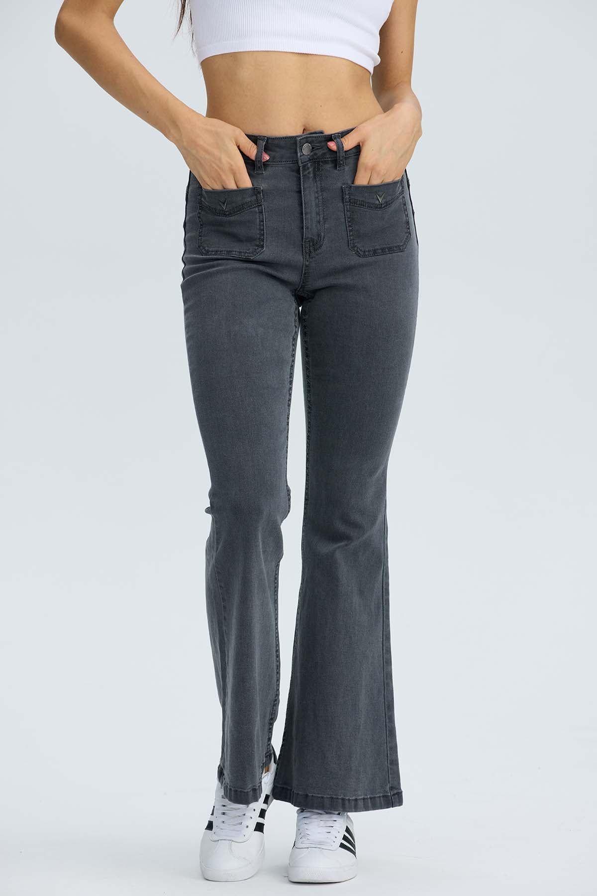 Jeans Mujer Flare Detalle Gris-0