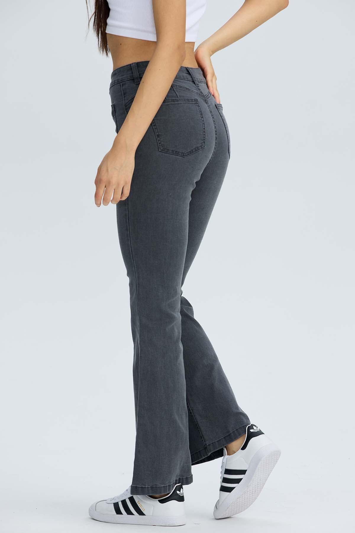 Jeans Mujer Flare Detalle Gris-1