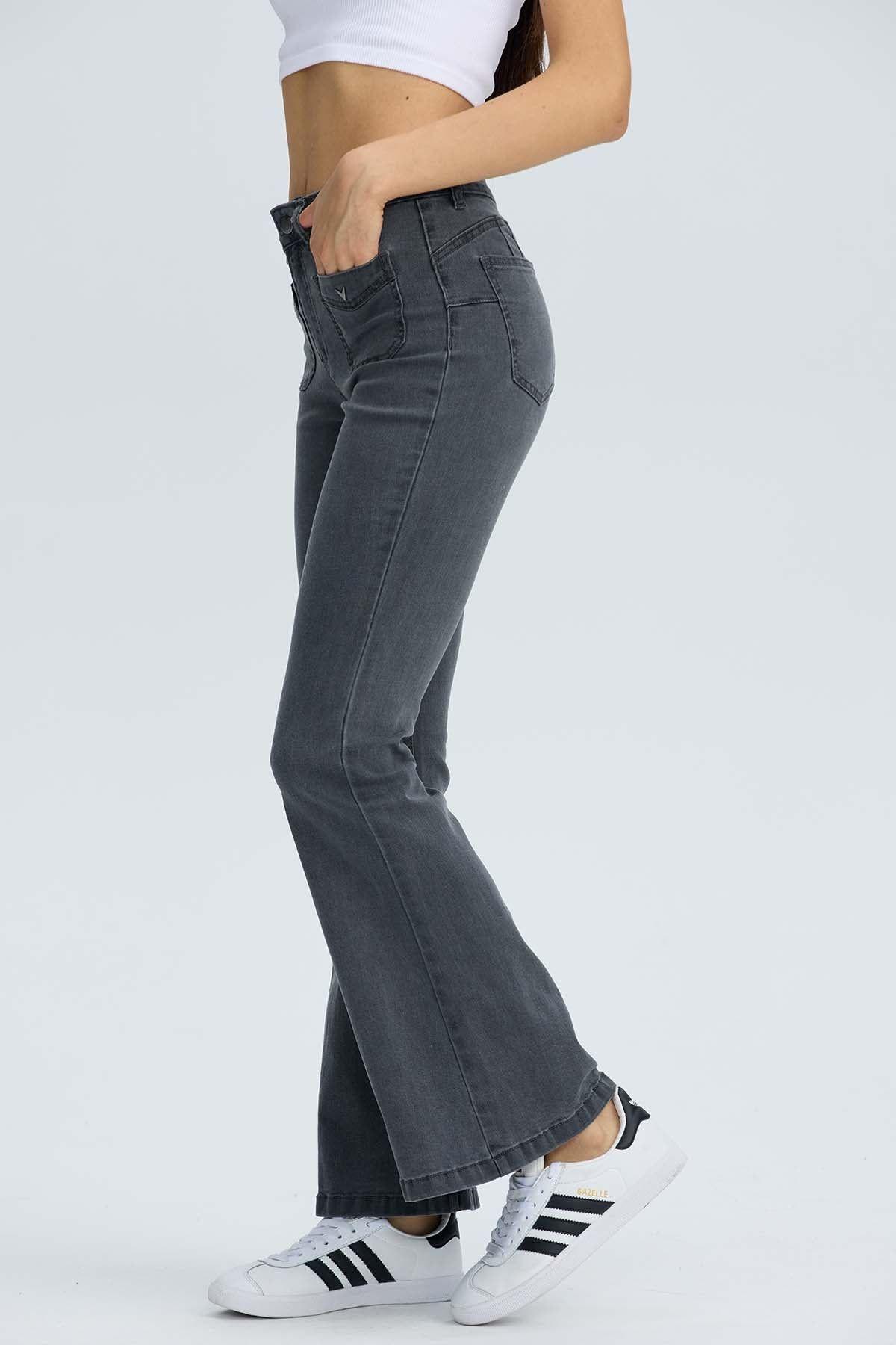 Jeans Mujer Flare Detalle Gris-2
