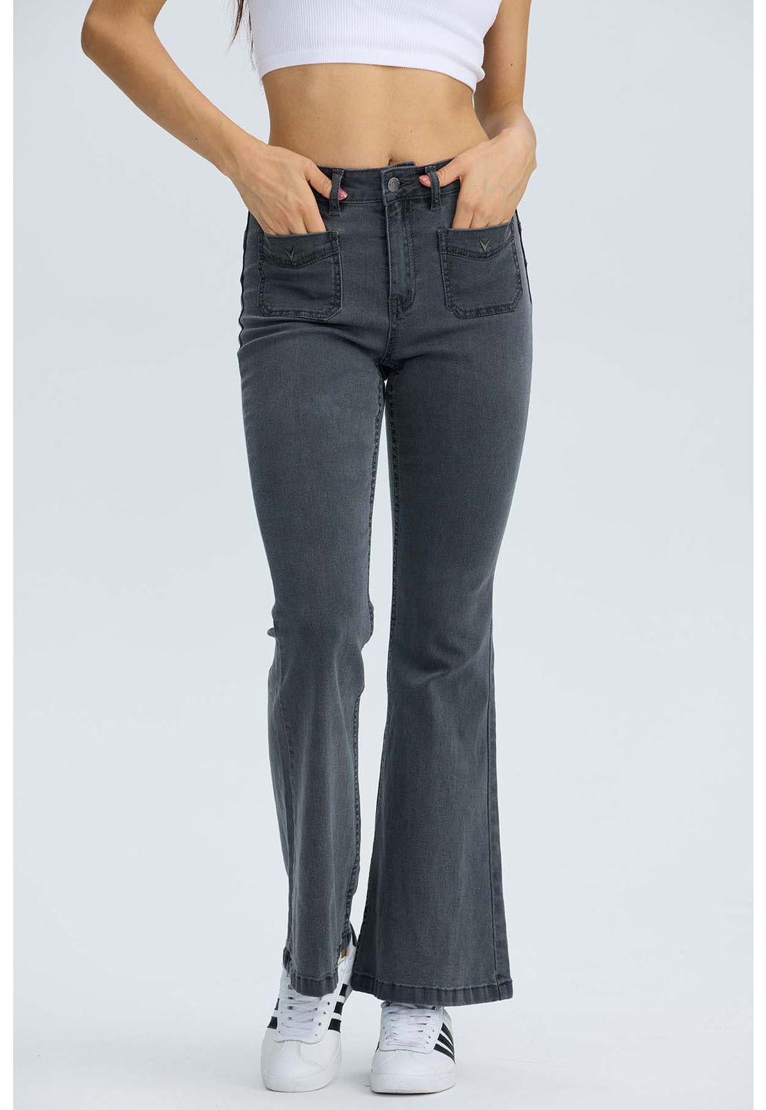Jeans Mujer Flare Detalle Gris-1