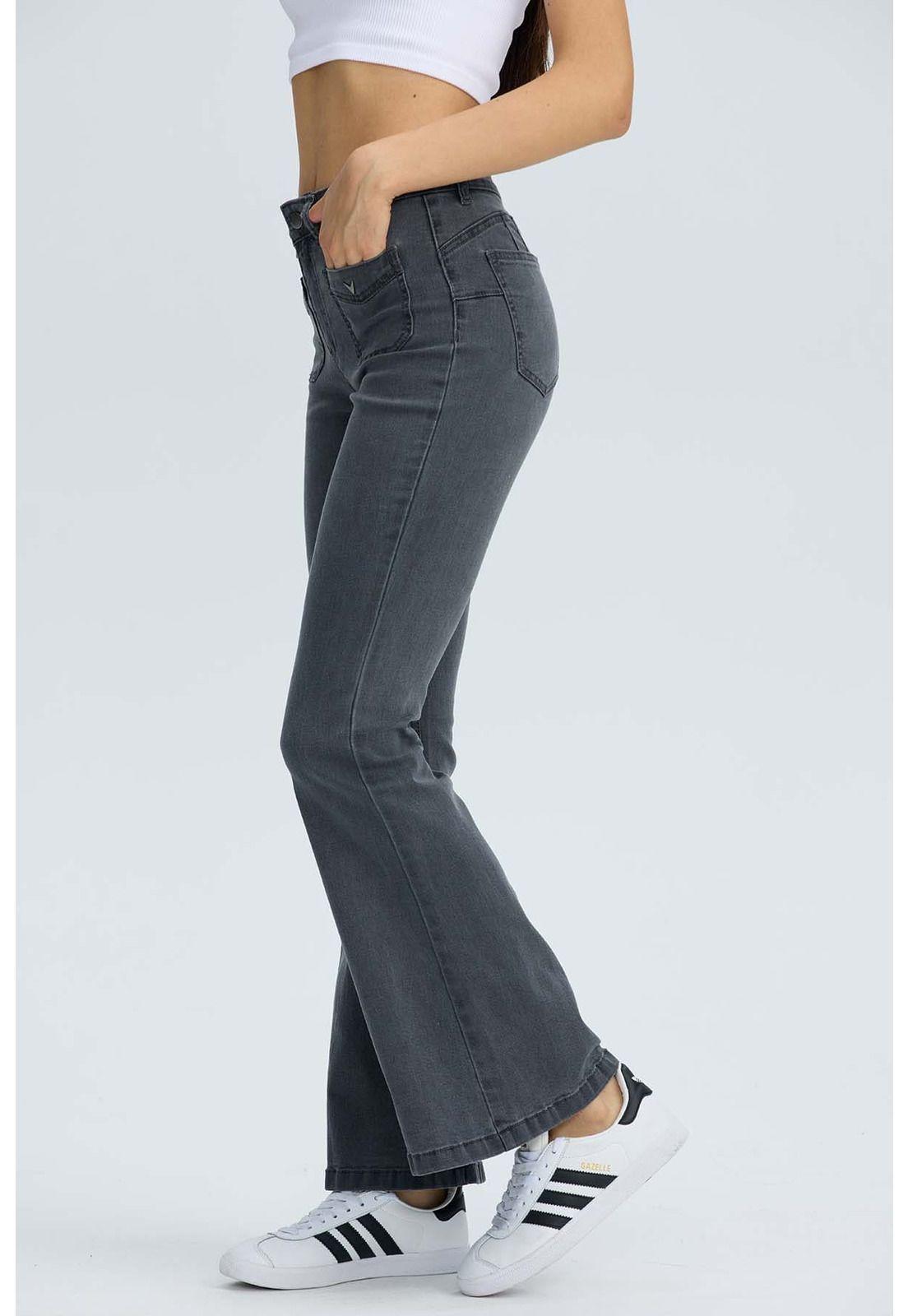 Jeans Mujer Flare Detalle Gris-2