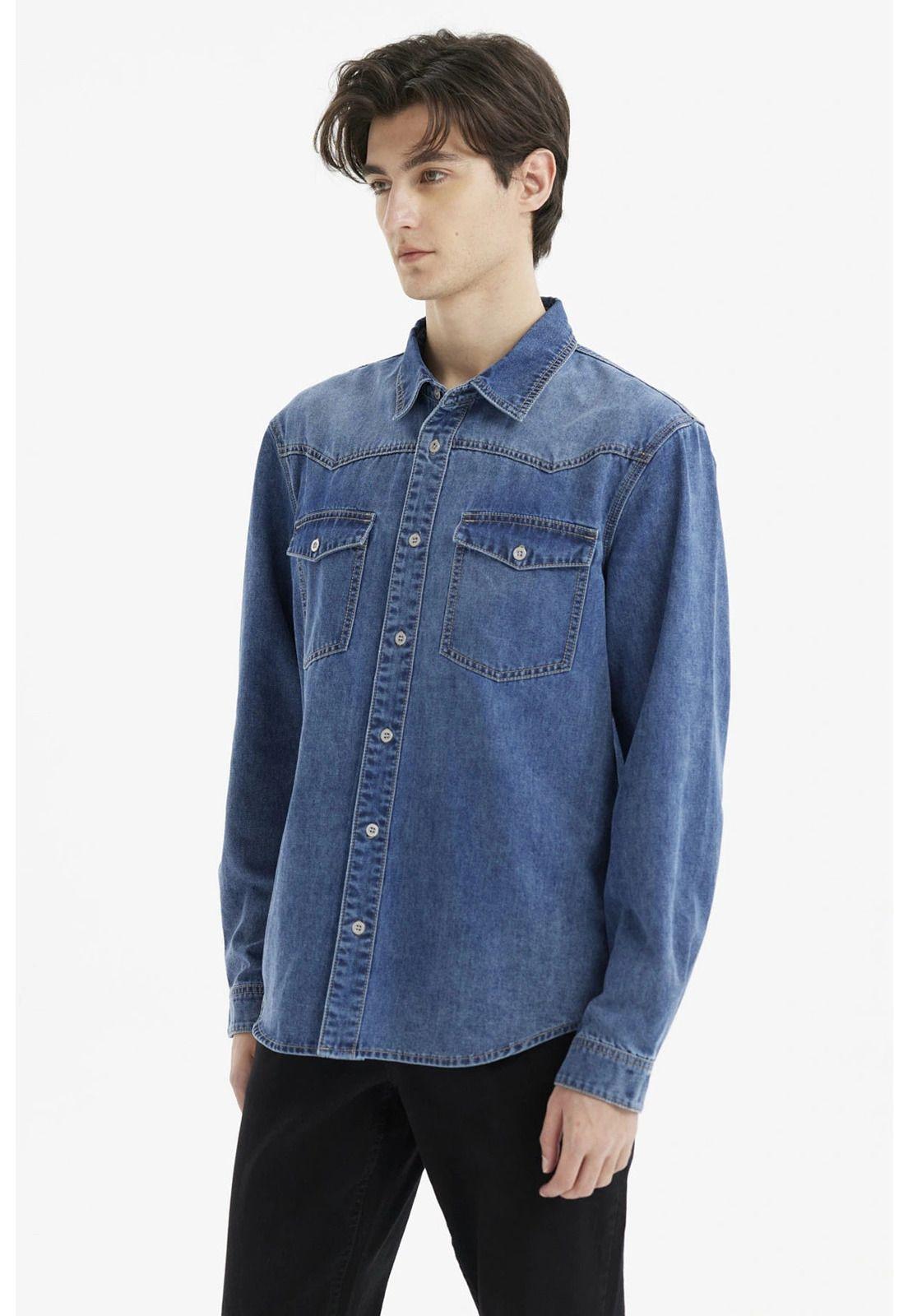 Camisa Hombre Clásica Dallas Azul - ll-1