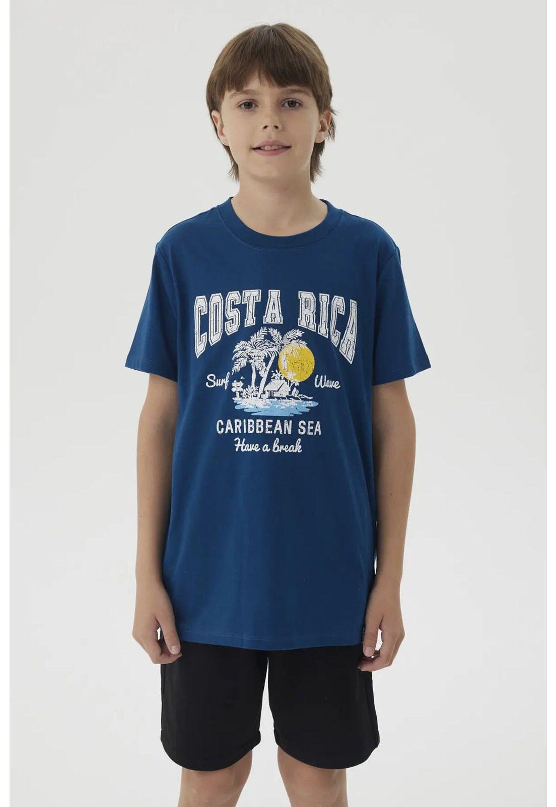 Polera Niño Básica Estampada Azul Petroleo - V-0