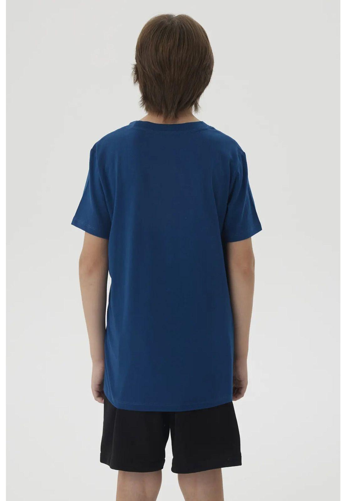 Polera Niño Básica Estampada Azul Petroleo - V-2