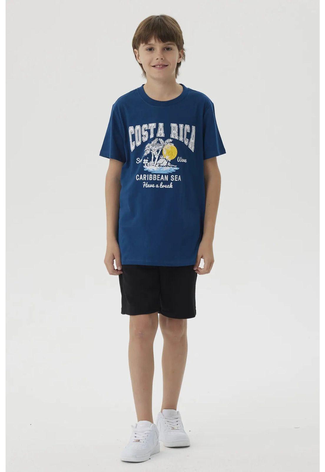 Polera Niño Básica Estampada Azul Petroleo - V-3