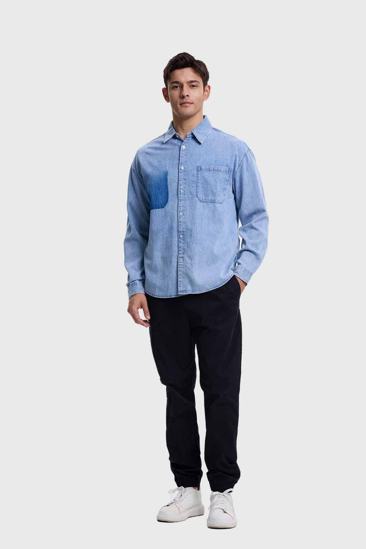 Camisa Hombre Sobrecamisa Denim Azul-3