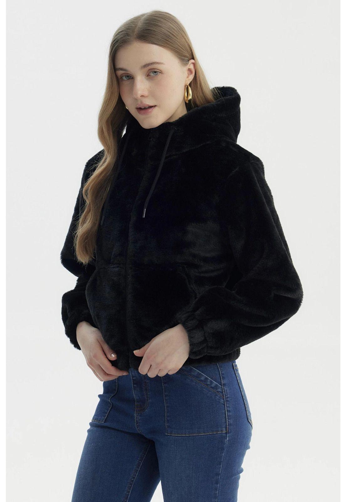 Chaqueta Mujer Polar Suave Negro-1