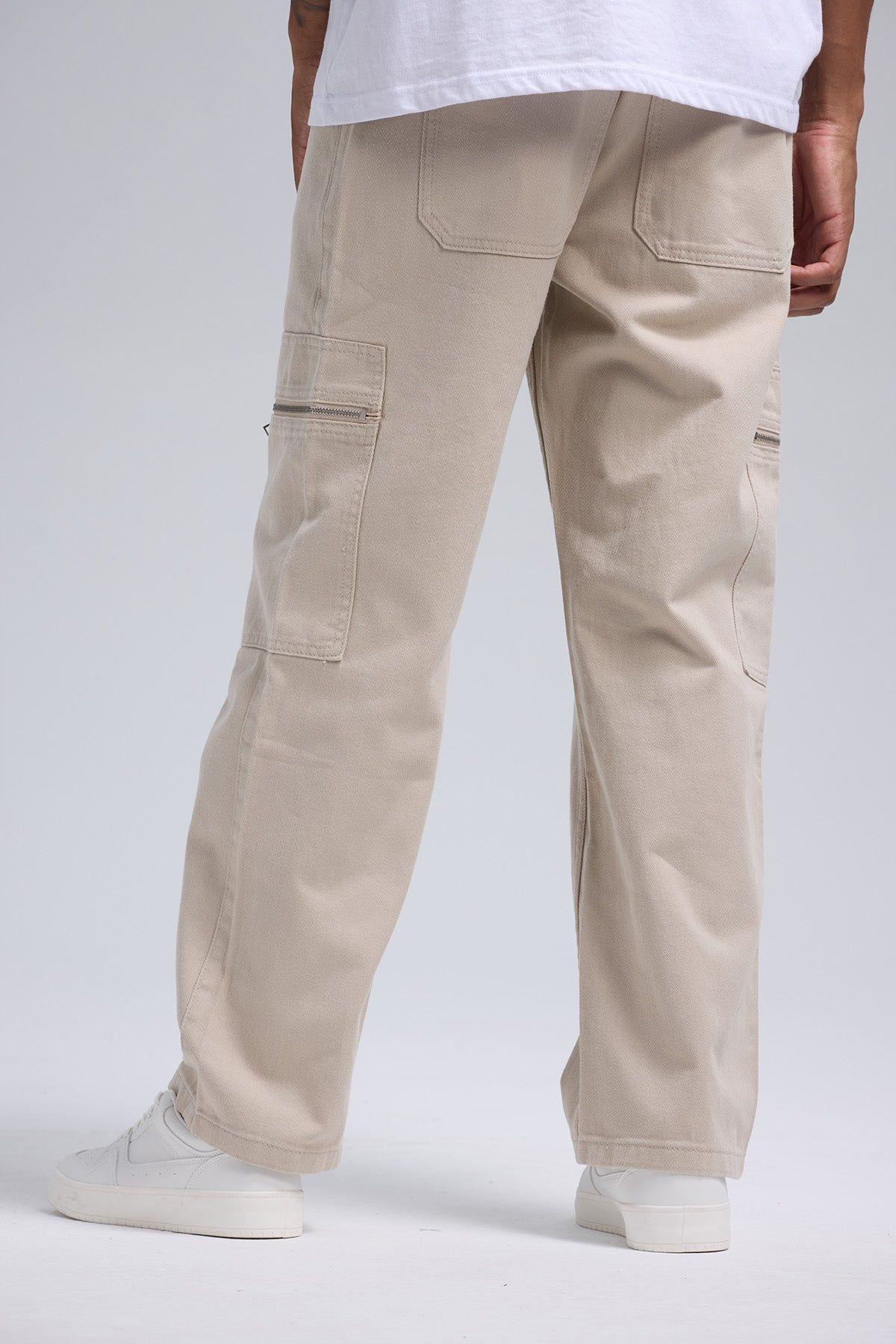 Jeans Hombre Cargo Con Cierre Beige-2