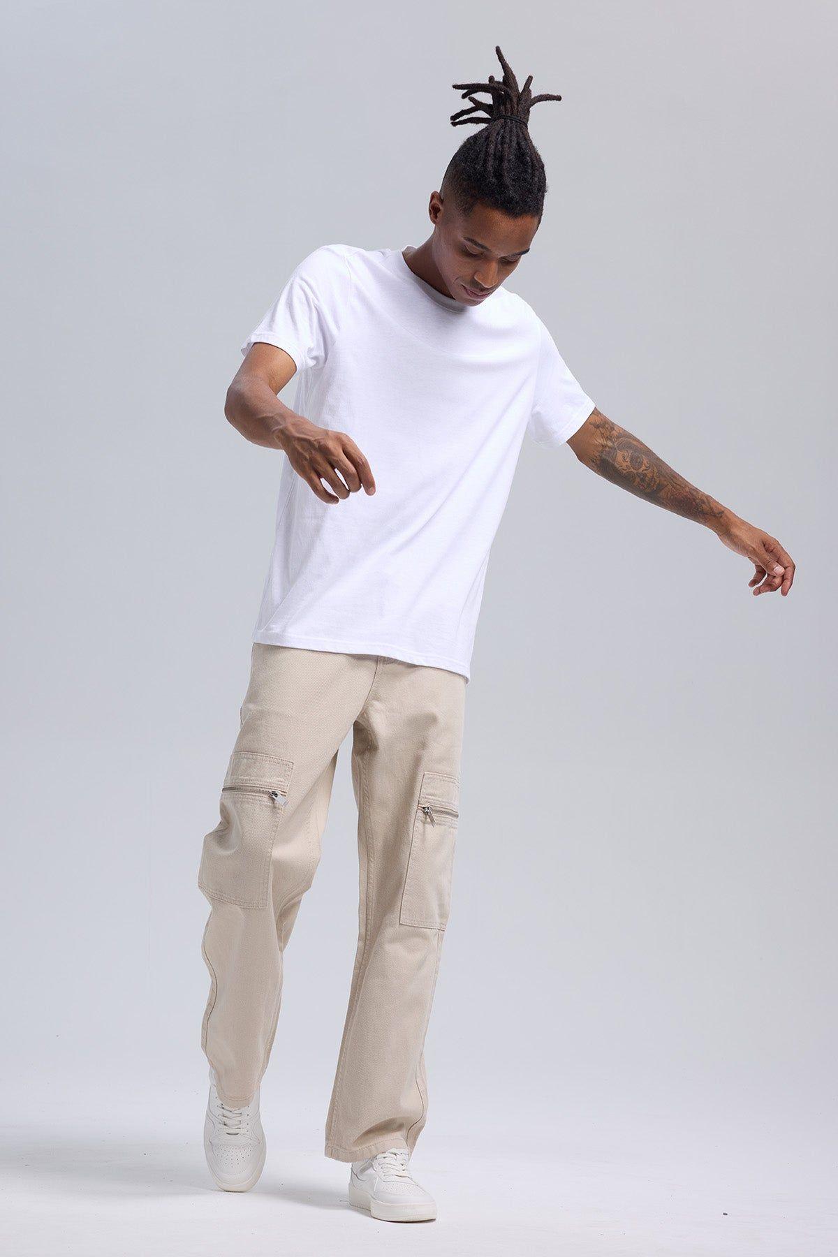 Jeans Hombre Cargo Con Cierre Beige-3