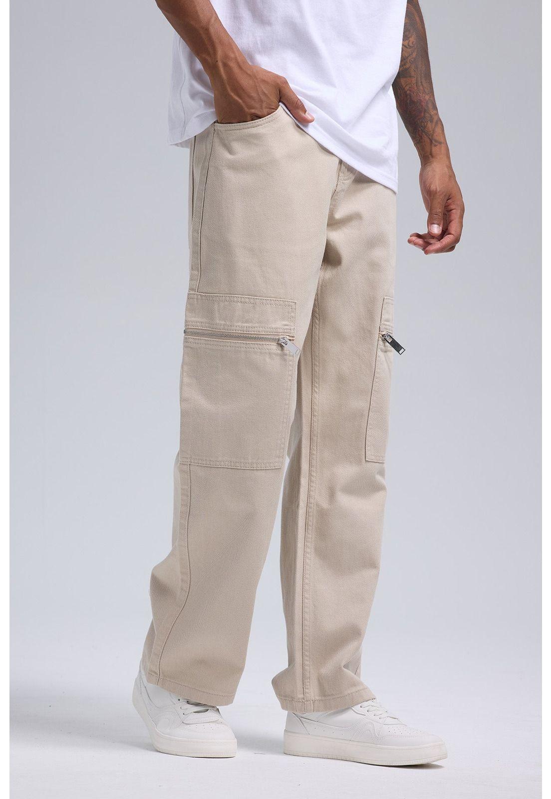 Jeans Hombre Cargo Con Cierre Beige-0