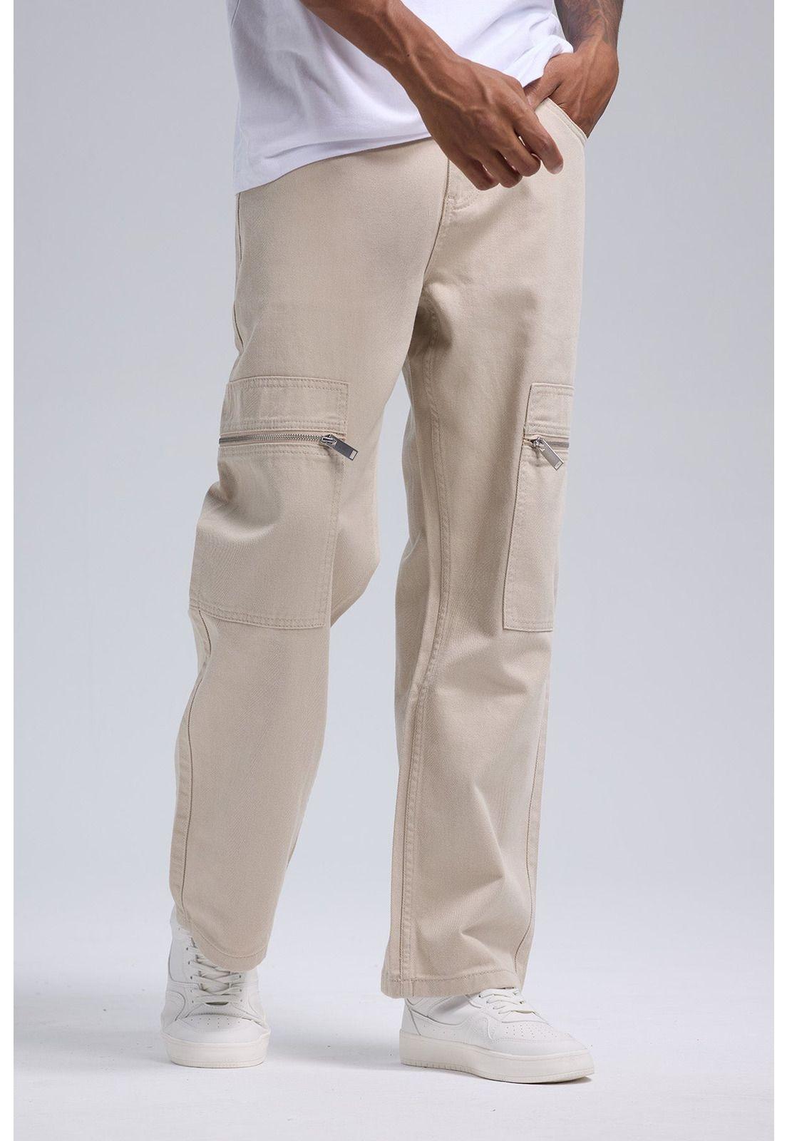 Jeans Hombre Cargo Con Cierre Beige-1