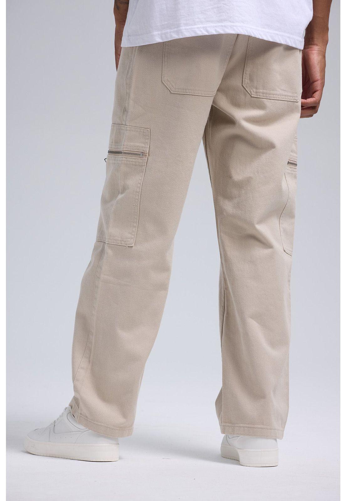 Jeans Hombre Cargo Con Cierre Beige-2