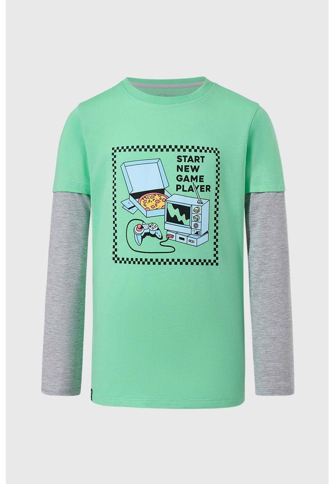 Polera Niño Doble Manga Básica Verde - lll-0