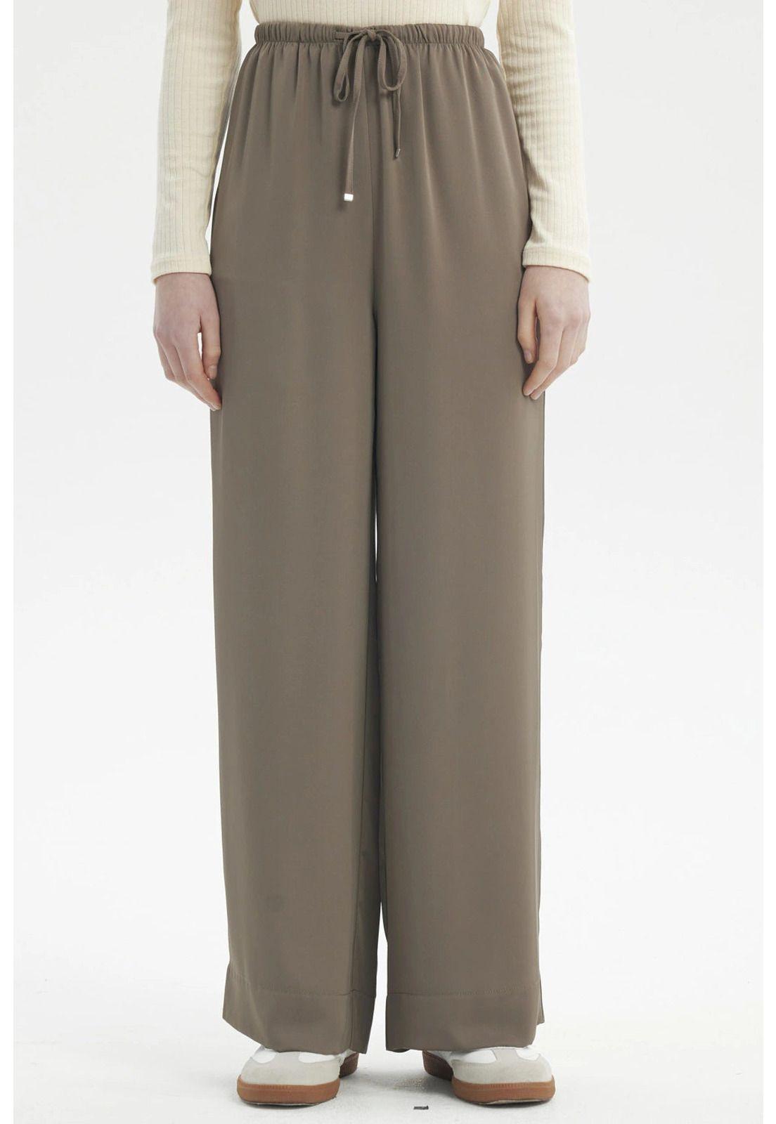 Pantalón Mujer Holgado Amplio Con Cordón Verde Militar Claro-0