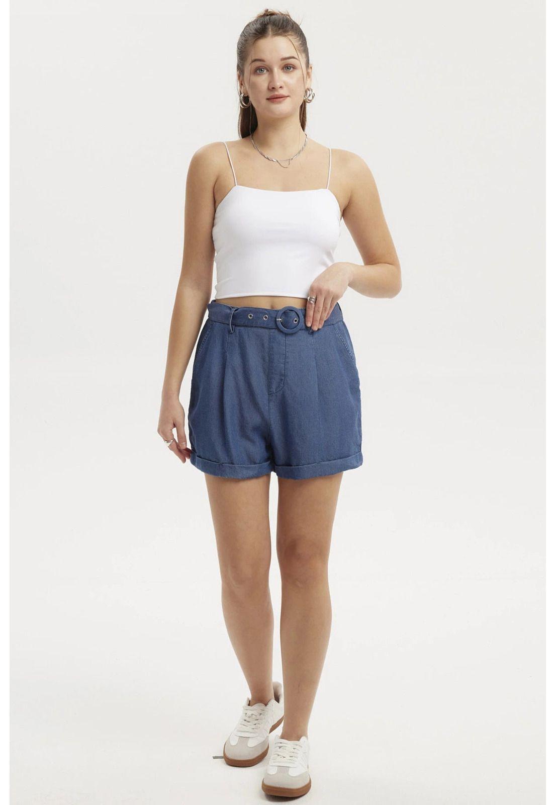Short Mujer Ligero Cinturón Azul Oscuro-3