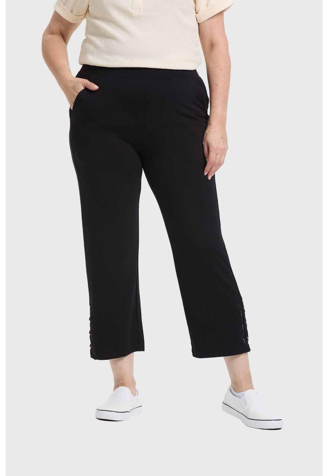 Pantalón Buzo Mujer Detalle Ojetillo Negro-1