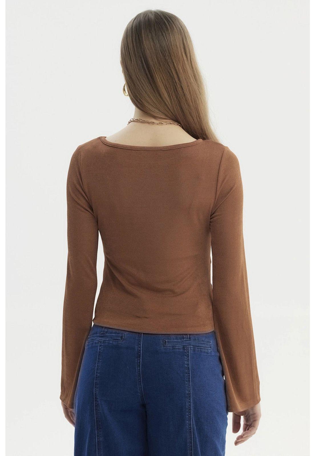 Polera Mujer Flare Recogidos Camel Oscuro-2