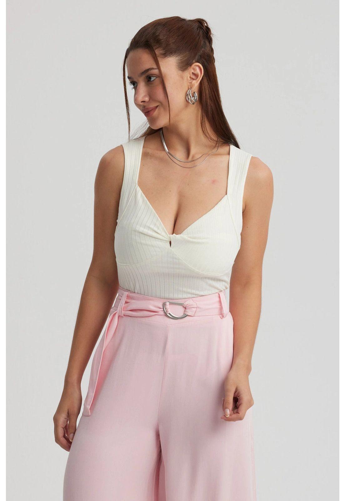 Polera Mujer Escote Corazón Beige-0