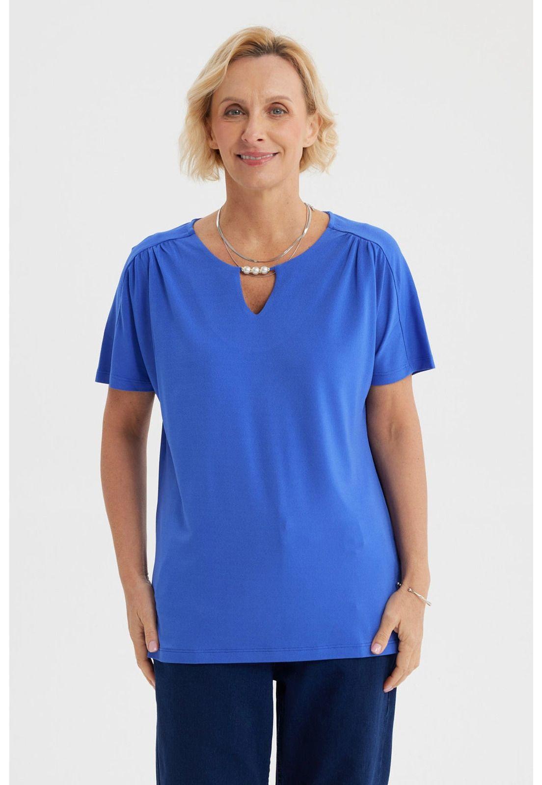 Polera Mujer Detalle Perlas Azulino-0