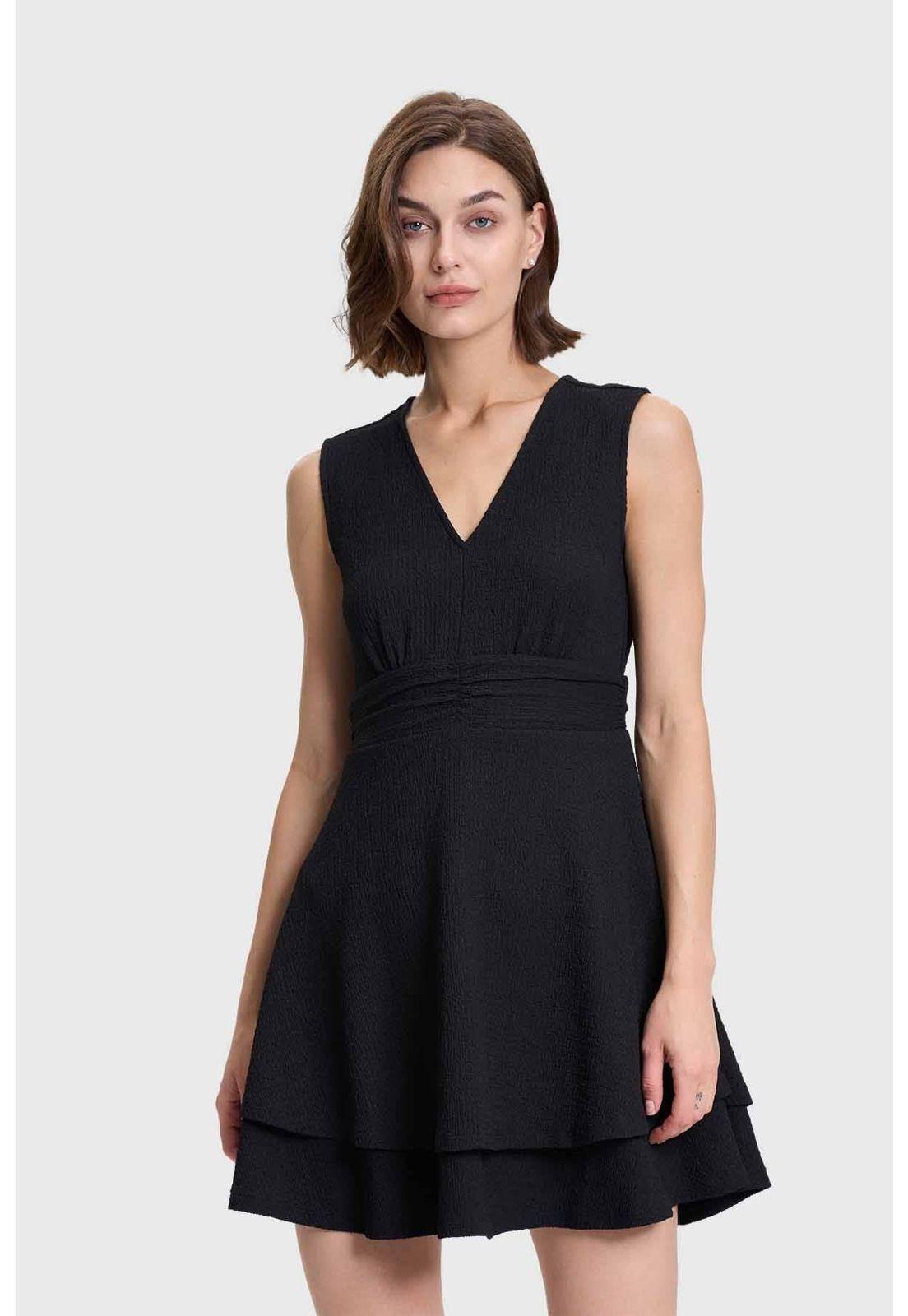 Vestido Mujer Corto Doble Capa Espalda Negro-0