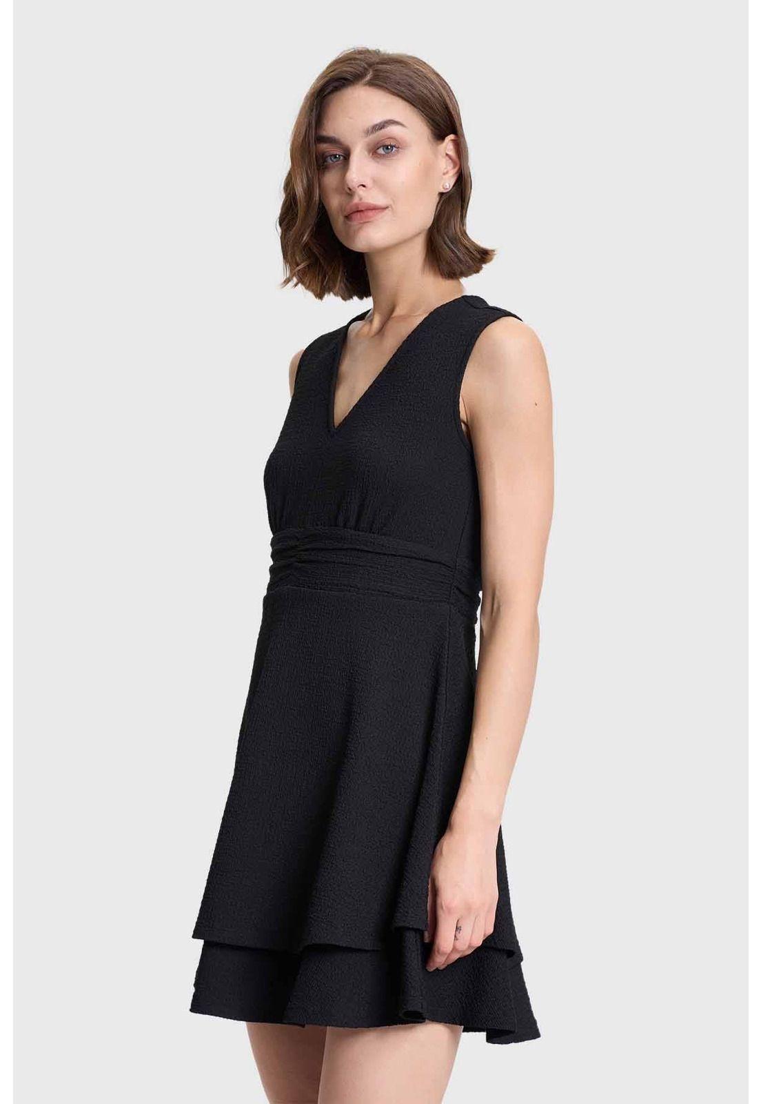 Vestido Mujer Corto Doble Capa Espalda Negro-1