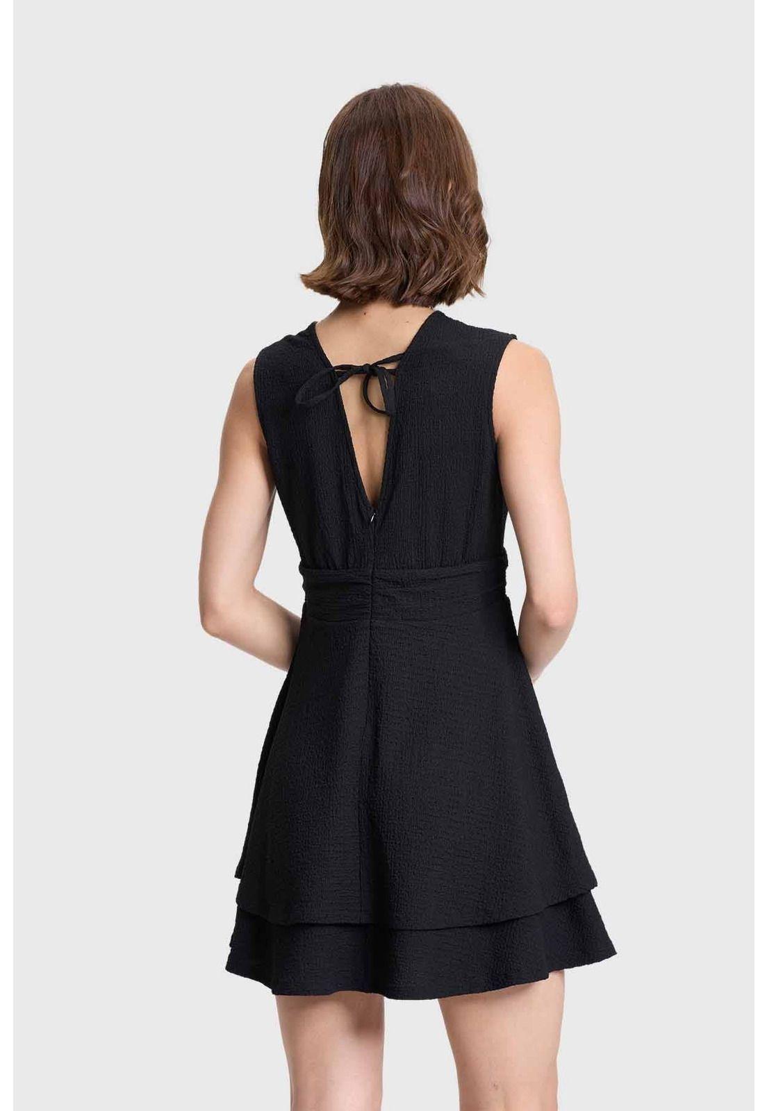 Vestido Mujer Corto Doble Capa Espalda Negro-2