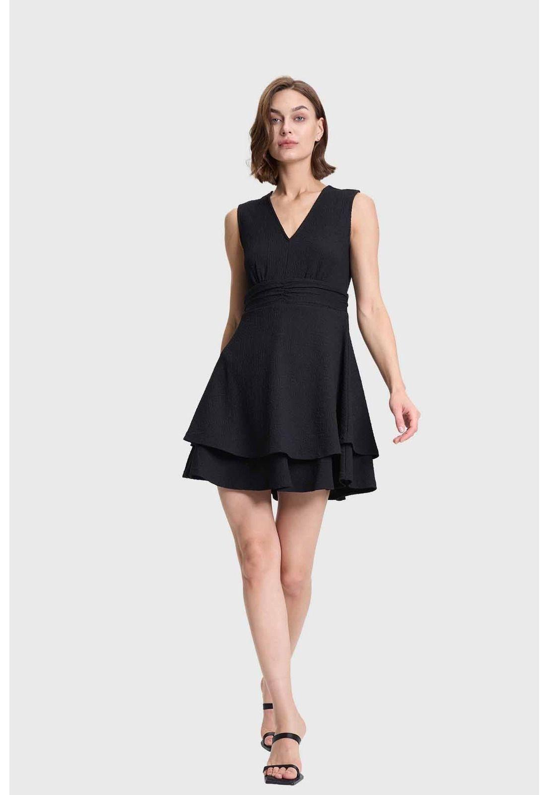Vestido Mujer Corto Doble Capa Espalda Negro-3