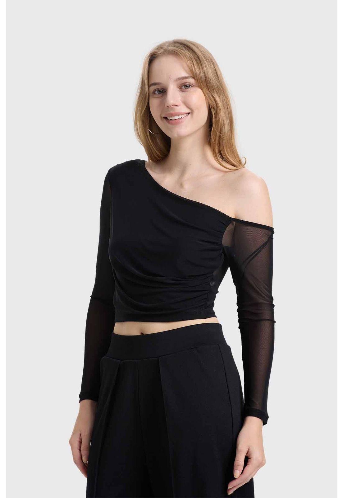 Polera Mujer Drapeada Simetric Negro-0