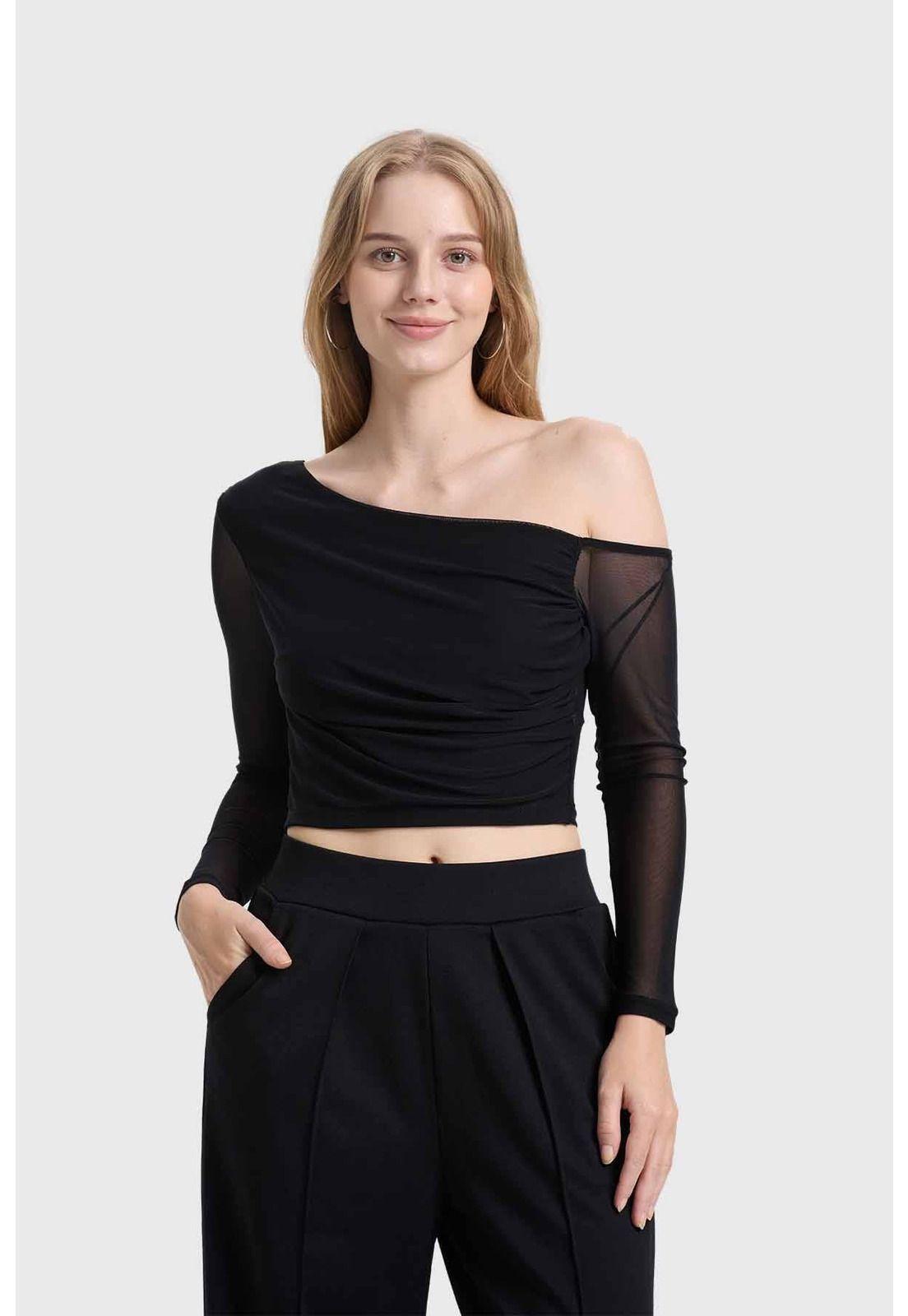 Polera Mujer Drapeada Simetric Negro-1