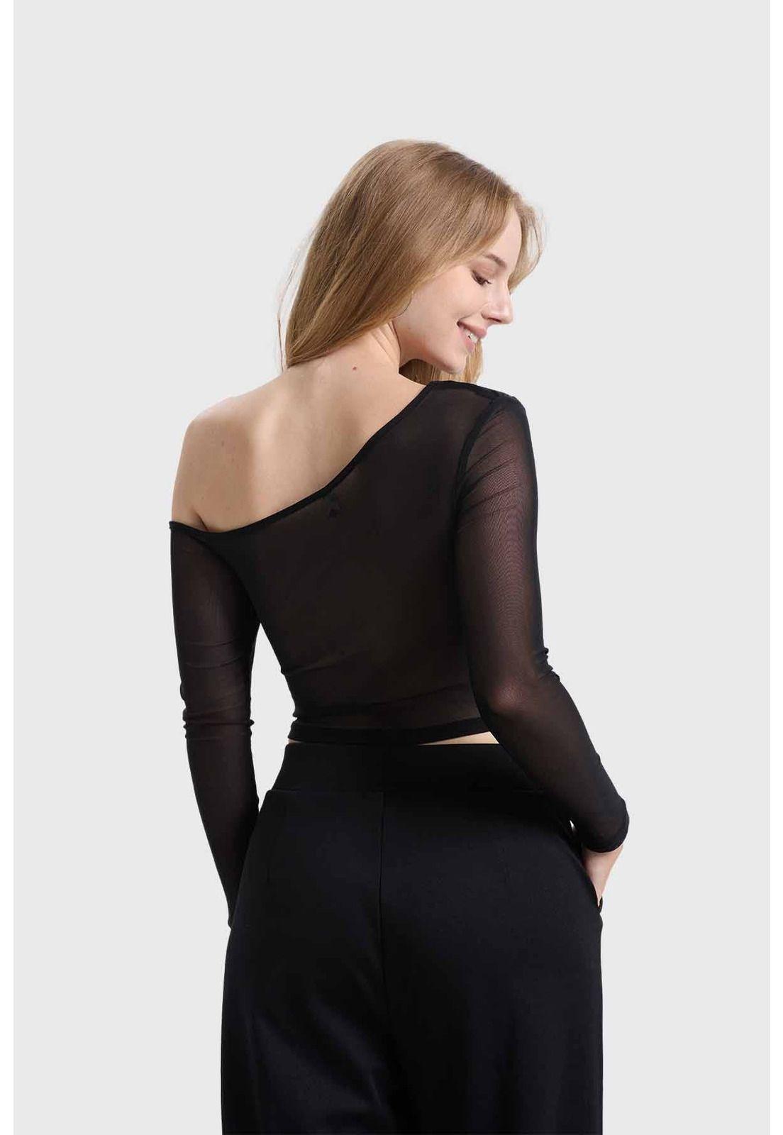 Polera Mujer Drapeada Simetric Negro-2