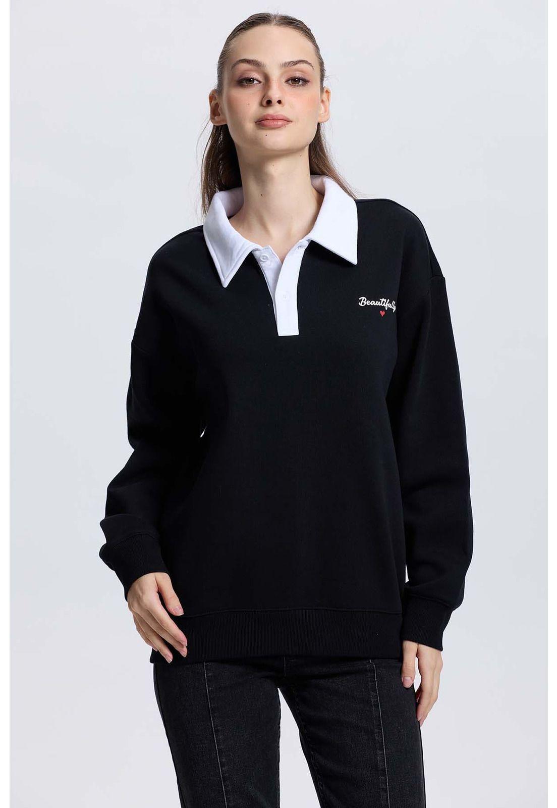 Polerón Mujer Media Pata Abotonada Negro-0