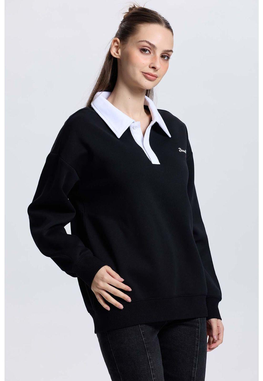 Polerón Mujer Media Pata Abotonada Negro-1