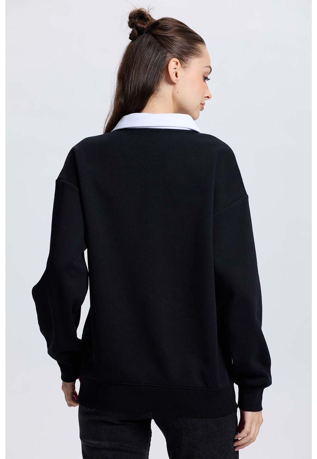 Polerón Mujer Media Pata Abotonada Negro-2