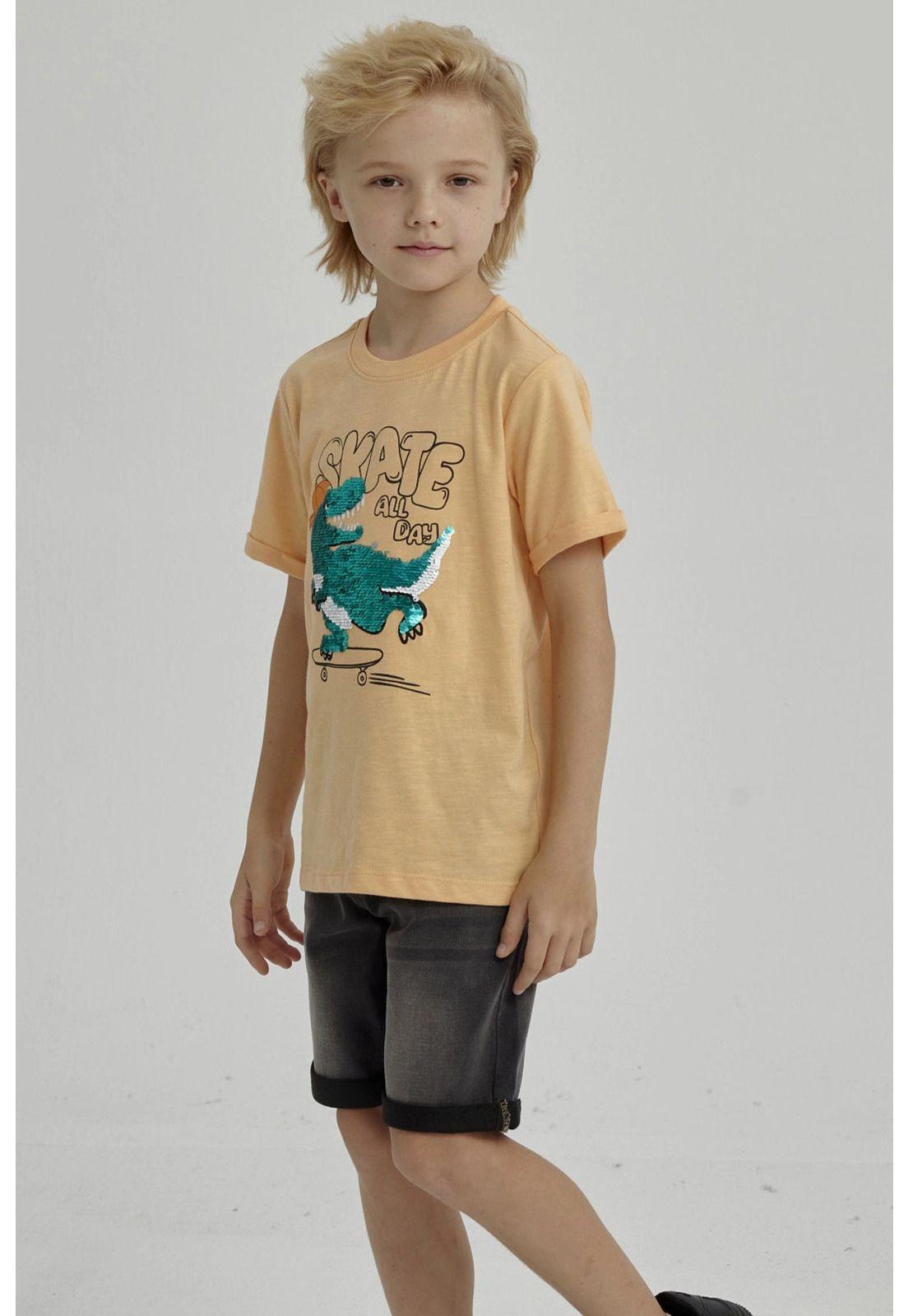 Polera Niño Print Lentejuelas Naranjo-5