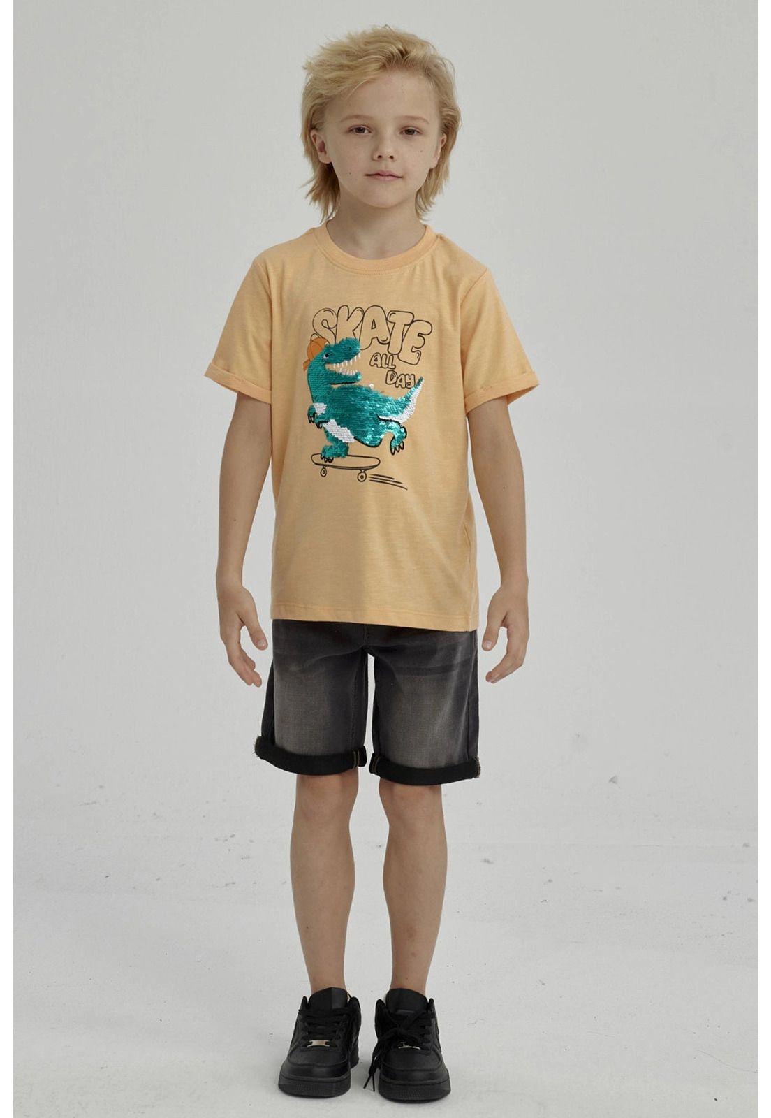 Polera Niño Print Lentejuelas Naranjo-7