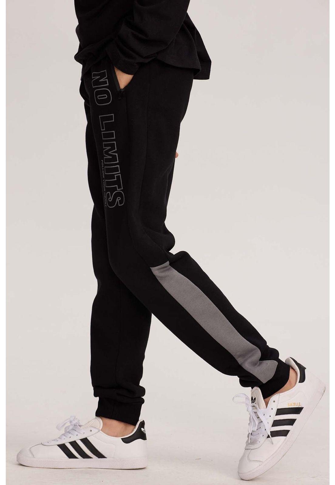 Pantalón Buzo Niño Con Cortes Negro-1