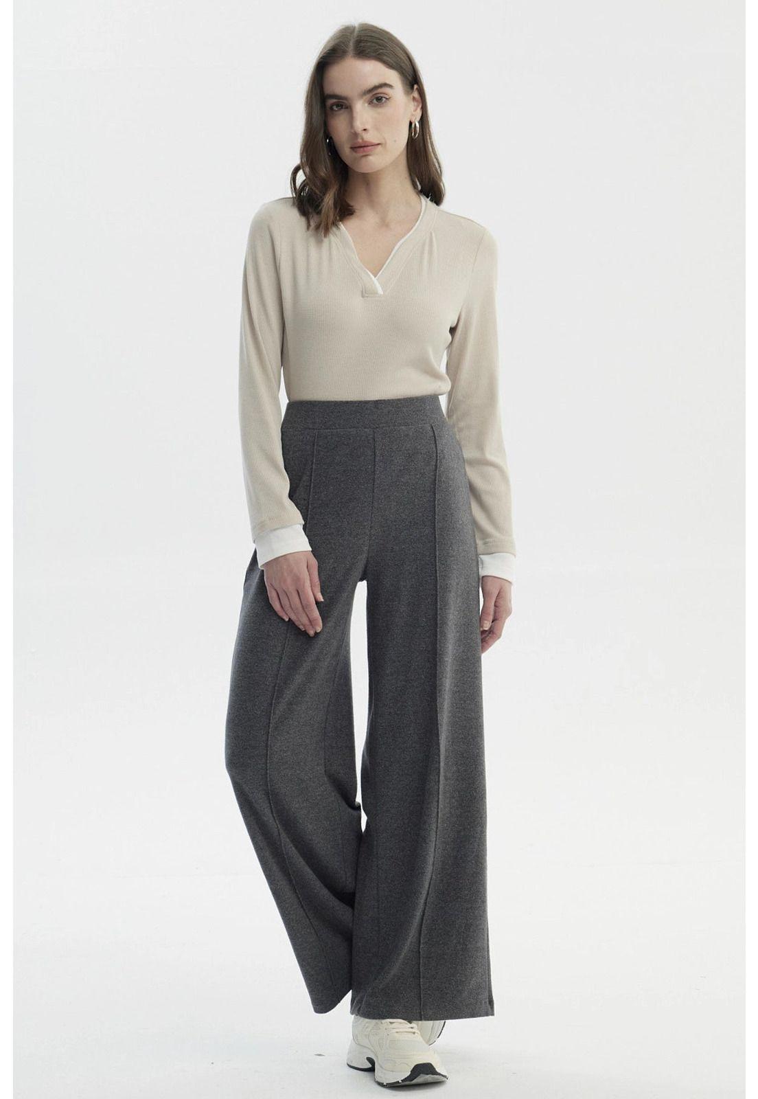 Pantalón Mujer Camman Calce Recto Cortes Gris-3