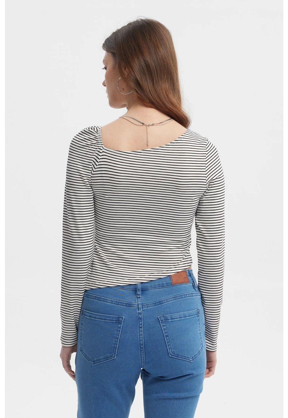 Polera Mujer Asimétrica Rayas Crudo-2