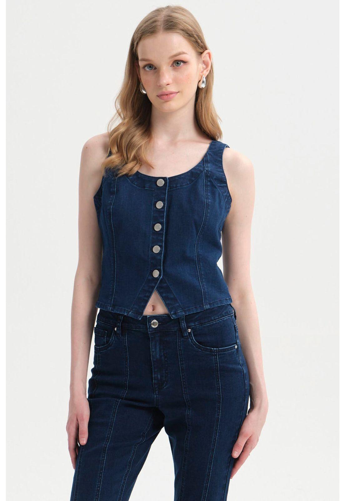 Peto Mujer Botones Azul Oscuro-0