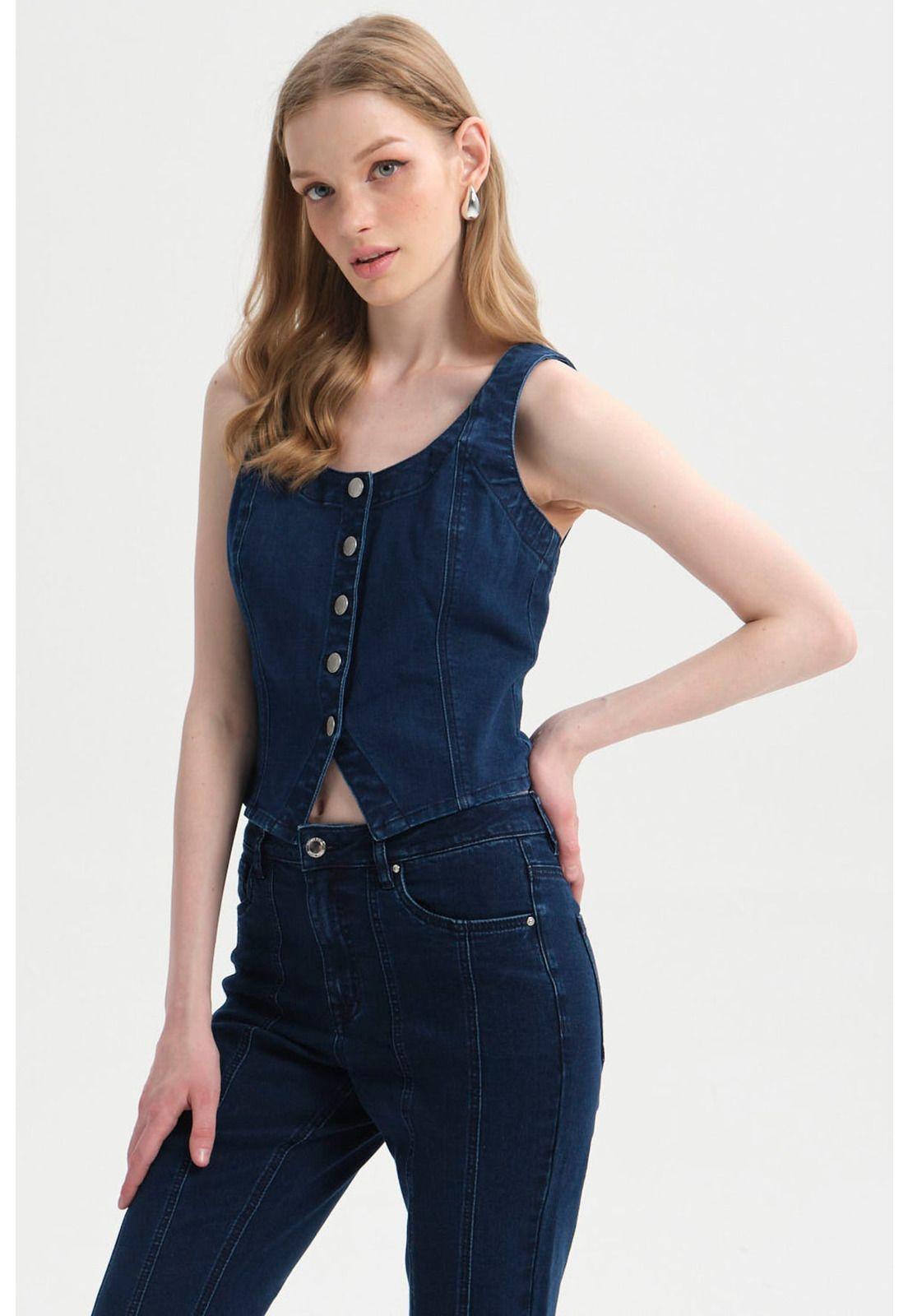 Peto Mujer Botones Azul Oscuro-1