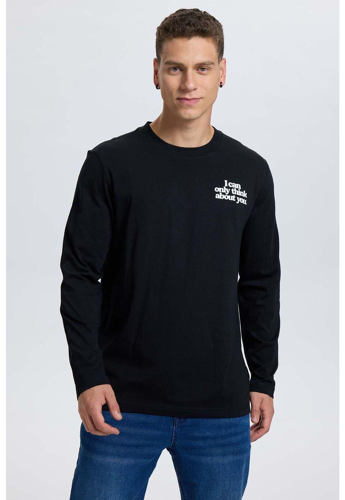 Polera Hombre Doble Print Negro - lV-0