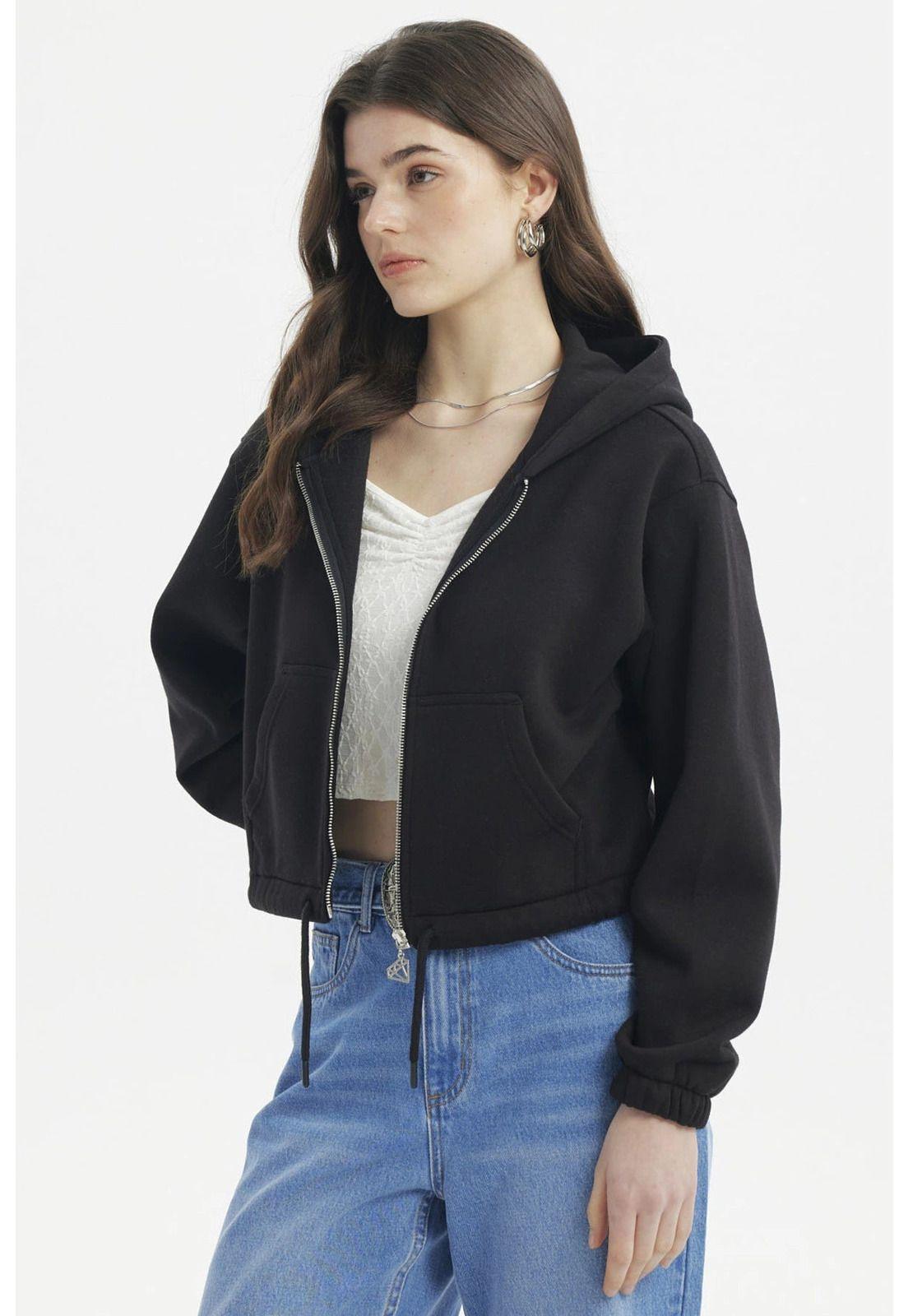 Polerón Mujer Zipper Crop Negro - ll-1