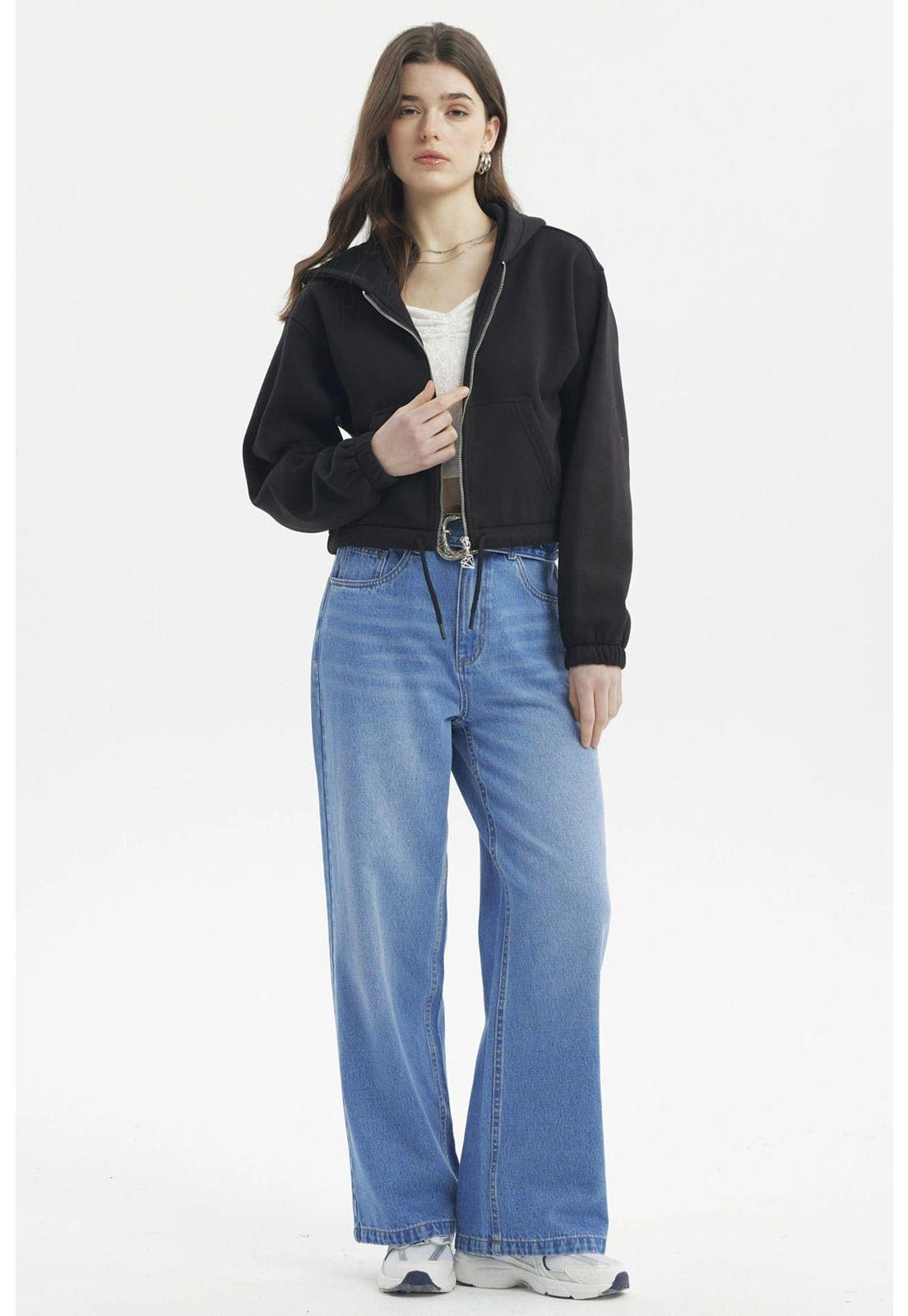 Polerón Mujer Zipper Crop Negro - ll-3