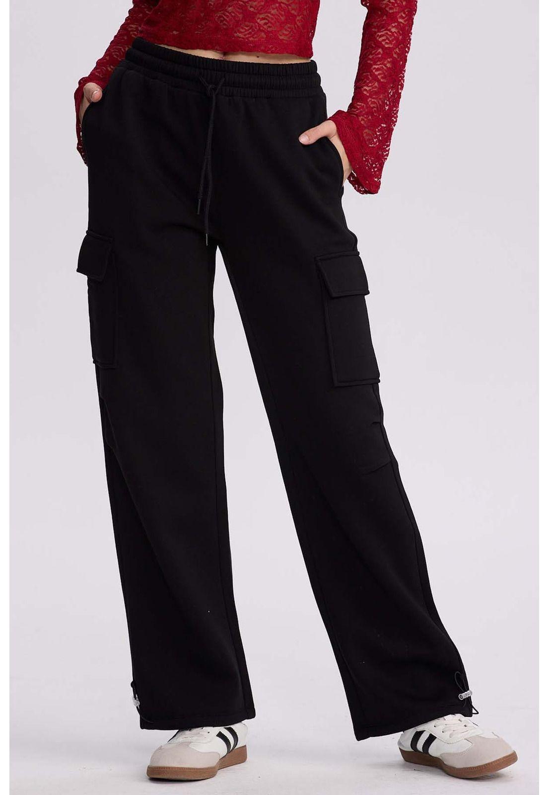 Pantalón Buzo Mujer Cargo Negro - ll-0
