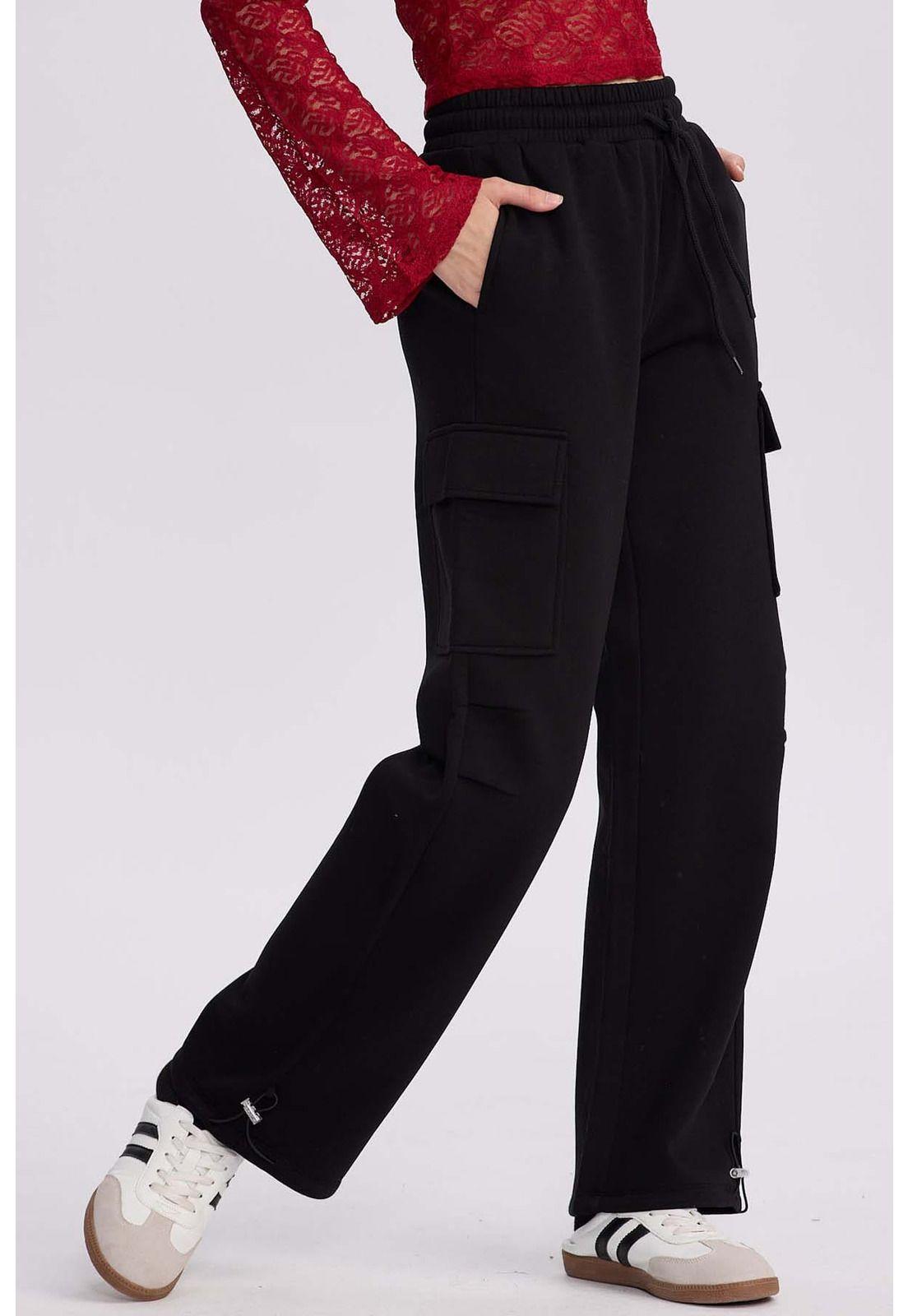 Pantalón Buzo Mujer Cargo Negro - ll-1