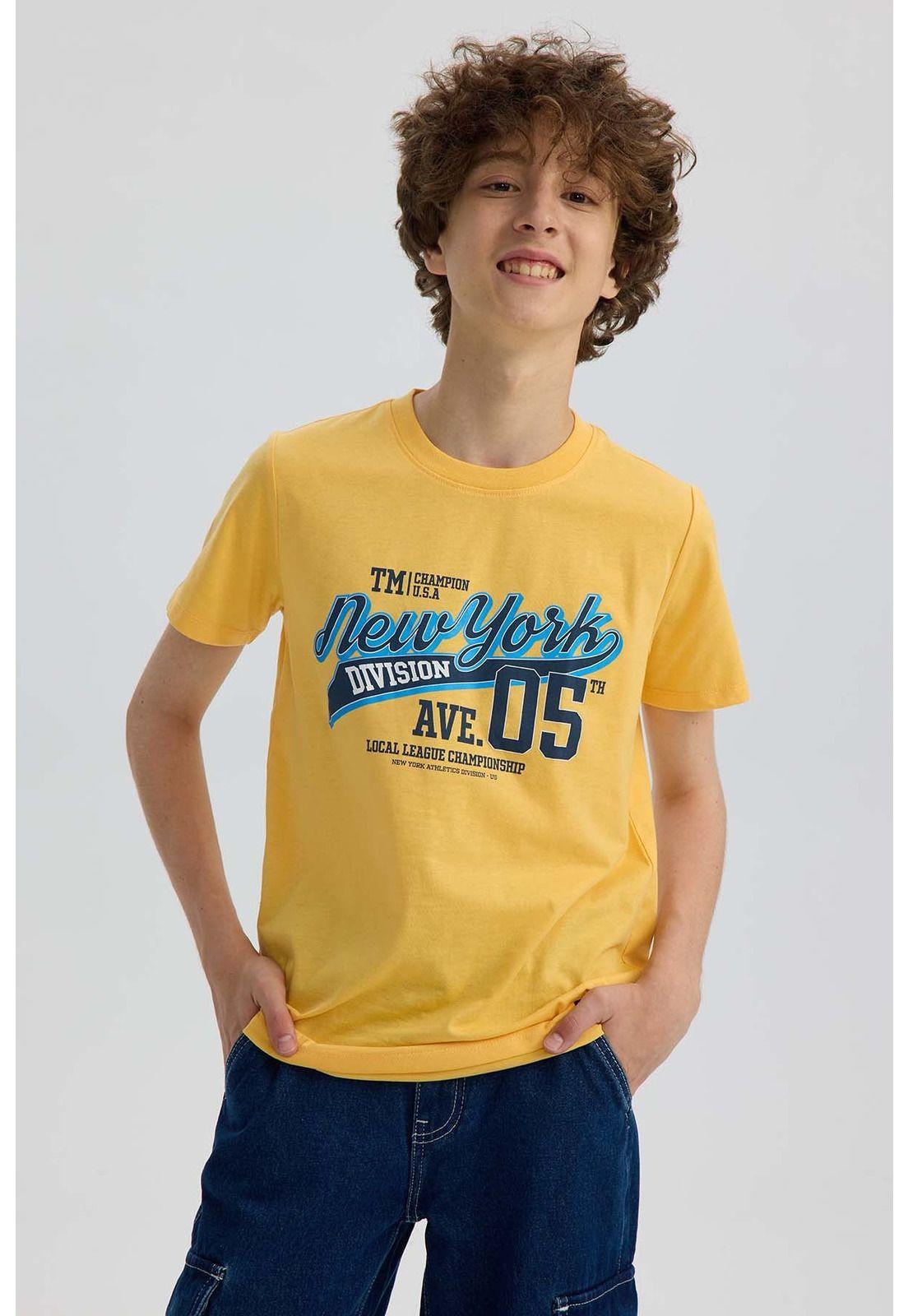 Polera Niño Básica Estampada Amarillo-0